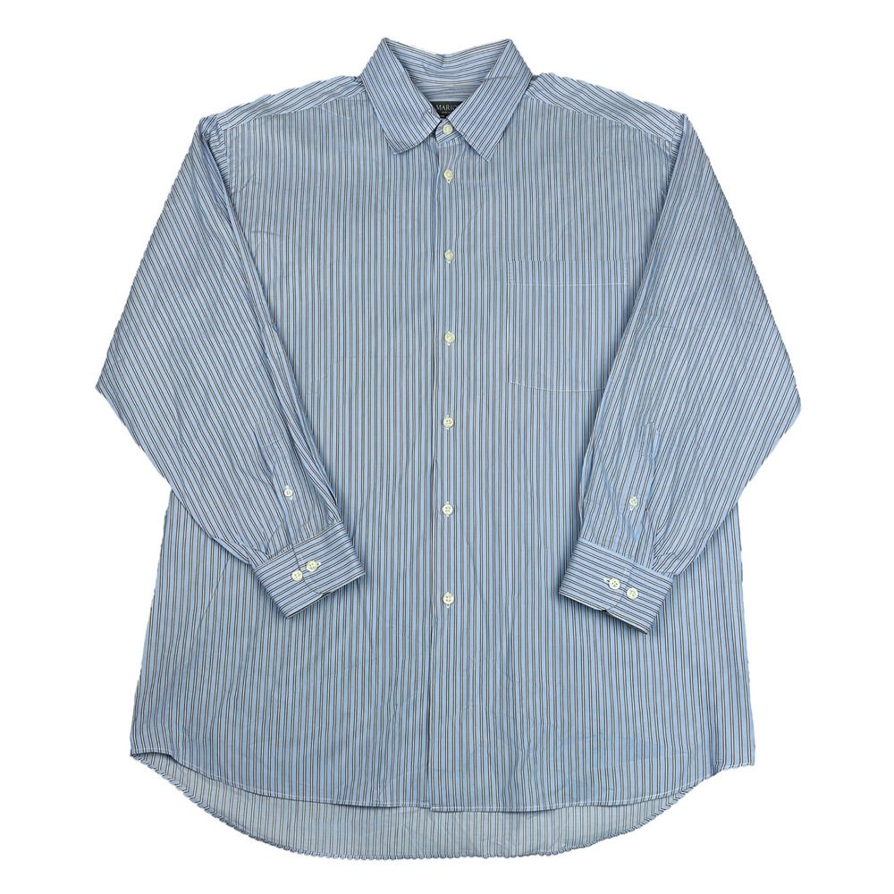 MARIOS Made In Italy Mens XXL Dress Shirt Blue Brown Striped Long Sleeve Luxury